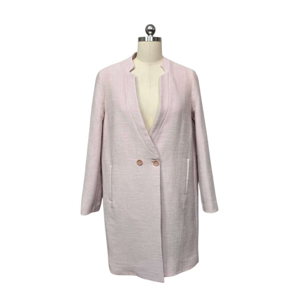 Zara Womens Textured‎ Double Button Lightweight Coat Pale Pink Size Small